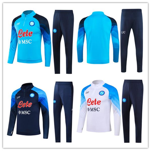 

22 23 half zipper napoli tracksuit soccer jersey football kit 2022 2023 ssc naples ae7 d10s hommes training suit wear formation tuta chandal, Black