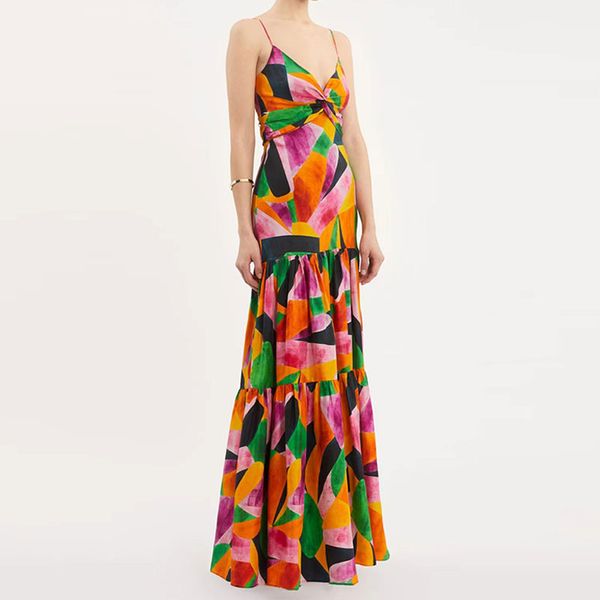 

women's dress designer luxury summer dress clothing deep v bohemian floral strap long dress, Black;gray