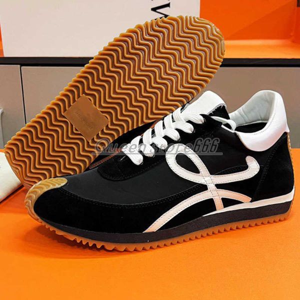 

mens and womens casual shoes flow runner in nylon and suede lace up sneaker with a soft upper and honey rubber waves sole cowhide shoes, Black