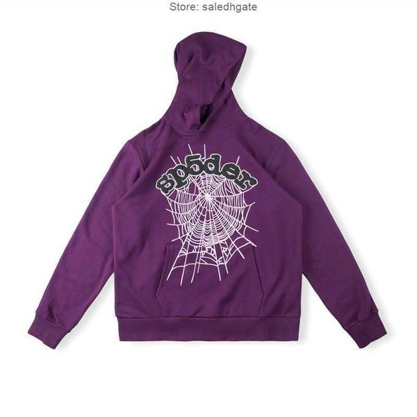 

sp5der 555555 hoodies purple flash letter spider web printed cotton men's and women's hoodie, Black