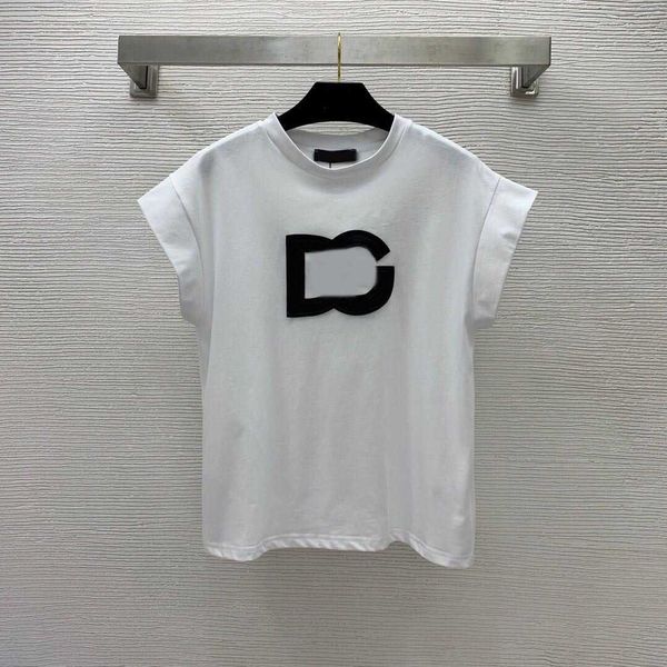 

23ss womens t-shirt tee women designer clothes new t-shirt cotton fabric chest letter logo patch embroidery binding fall sleeve t-shirt vest, White