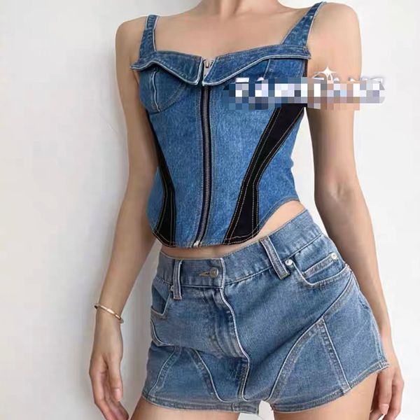 

womens vest fashon zipper sling tee hip hop personality tees summer sleeveless denim shirt clothing, White