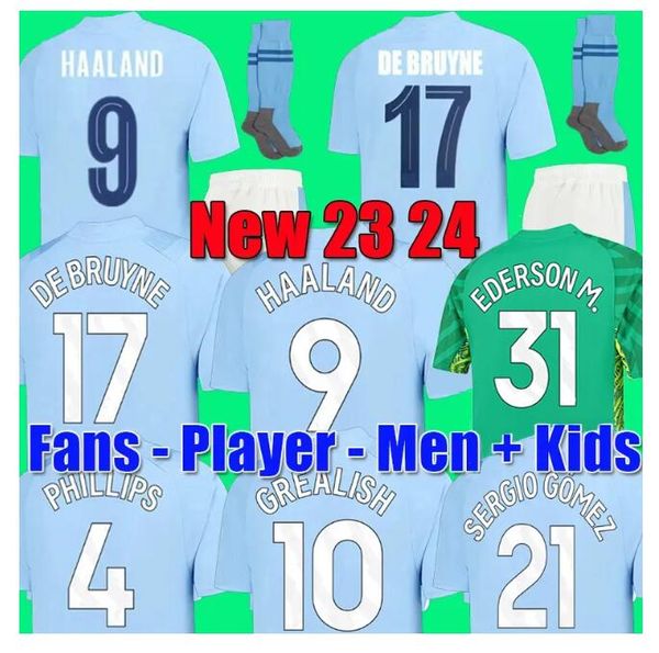 

22 23 24 haaland soccer jerseys de bruyne joao cancelo mans cities mahrez grealish fans player version foden alvarez third 2023 2024 kids ki, Black;yellow