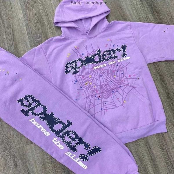 

men's hoodies sweatshirts purple sp5der 555555 2023ss pullover men women young thug spider web star letter, Black