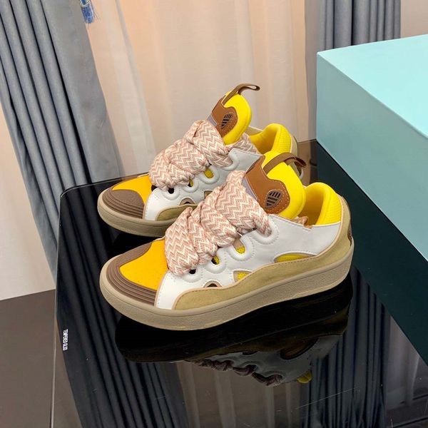 

curb sneakers leather suede calfskin fashion leather flat designer women men casual shoes paris trainers rounded shape padded tongue and lep, Black