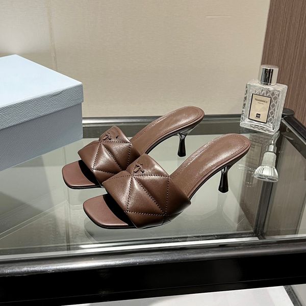 

fashion women's design sandals brushed leather pump inverted slippers high heels herringbone flat slide screen printing shoes 08, Black