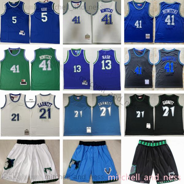 

mitchell and ness kevin 21 garnett retro stitched basketball jerseys dirk 41 nowitzki steve 13 nash jason 5 kidd black white 1998-99 blue 20, Black;red