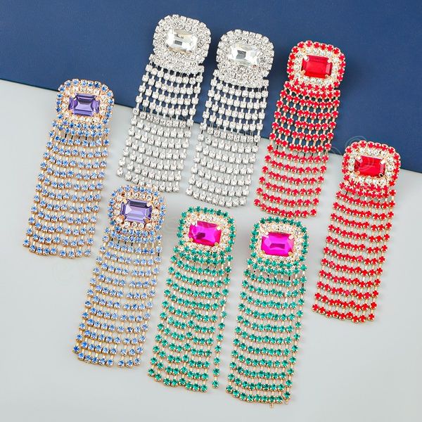 

fashion metal rhinestone tassel geometric earrings women's exaggerated dangle earrings banquet jewelry accessories, Silver