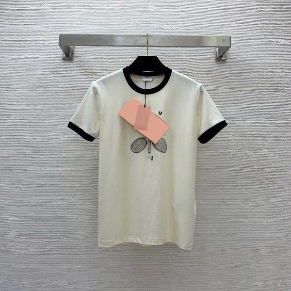 

23ss womens t-shirt tee women designer clothes new chest tennis racket letter print slimming contrast color edge round neck short sleeve t-s, White