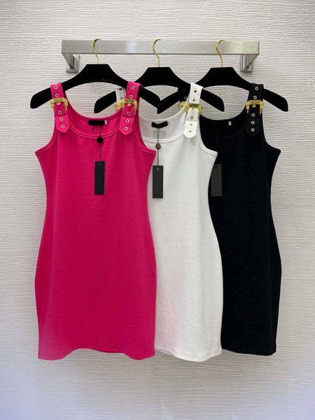 

23ss summer dresses women dress women designer clothes celebrity fashion new metal button patch elastic tank sleeveless dress women clothes, Black;gray