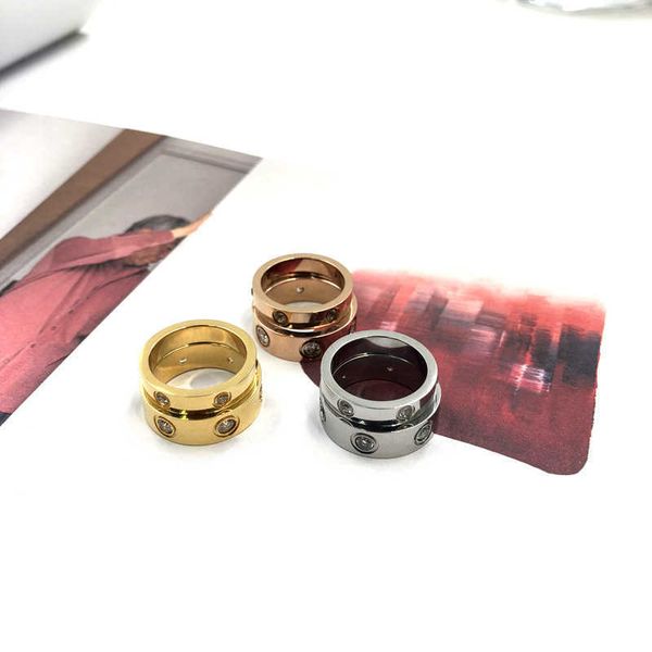 

internet celebrity titanium steel full diamond love couple ring simple brick inlaid carti wide and narrow edition jbbj, Silver