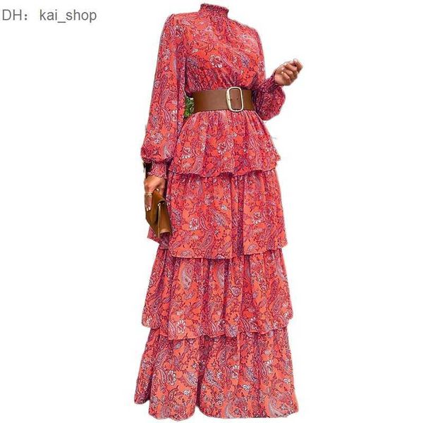 

fd798 2023 spring new half high collar ruffled fragmented long dress1, Black;pink