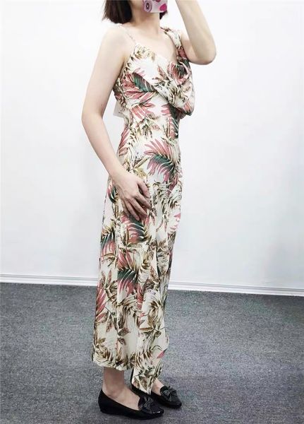 

fashionable summer pile neck backless suspender skirt ruffle wrap hip slit open leg dress summer, Black;gray