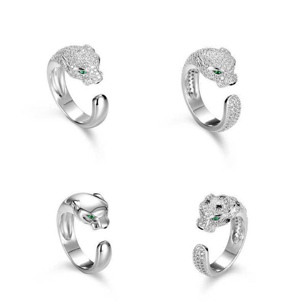 

high version card sterling silver 925 ring leopard head cheetah emerald leopard's mouth is full of color fad