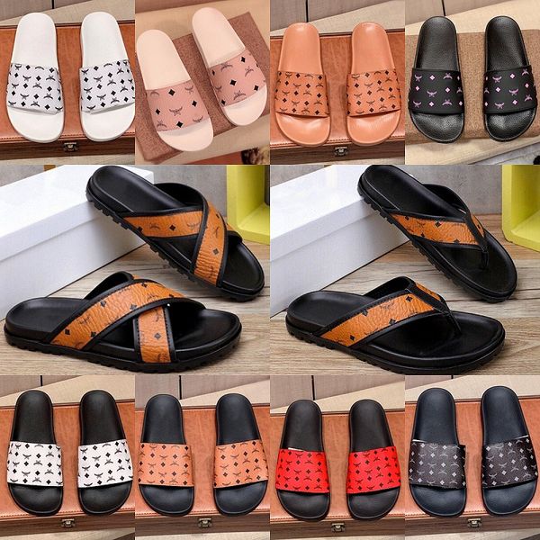 

leather printed slippers luxury women designer shoes classic mens sandals outdoor non-slip beach shoes comfortable flip-flops new fashion ca, Black