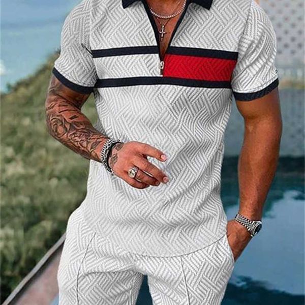 

men's tracksuits 2022 summer tracksuit sets zipper polo shirt oversized piece suits for men business casual print breathable fashion cl, Gray