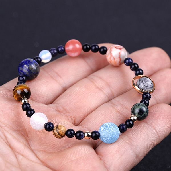 

elastic universe galaxies planets bracelet blue sand star stone bracelet universe galaxy bracelets, Black