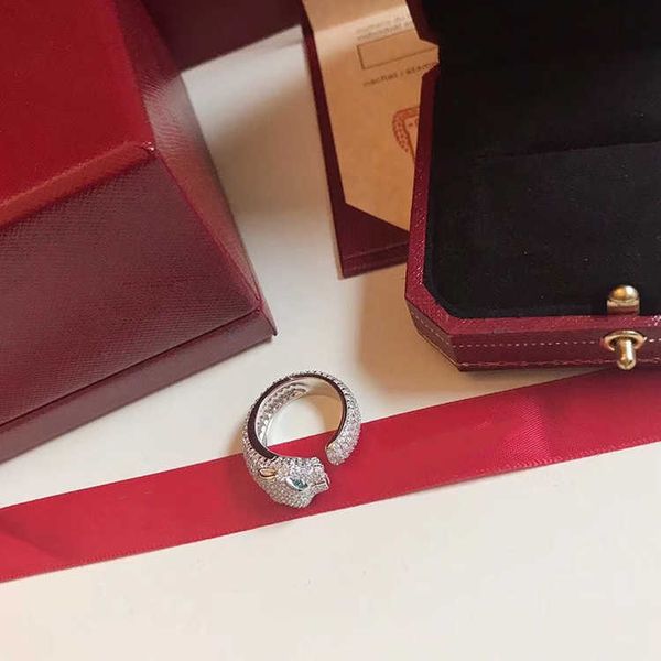 

designer new 925 sterling silver leopard full diamond large ring women's fashion style card same ins opening b846
