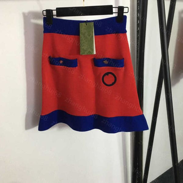 

23ss designer clothing double designer skirts mini skirt womens g letter embroidery pocket red and blue matching knit half skirt women cloth, Black