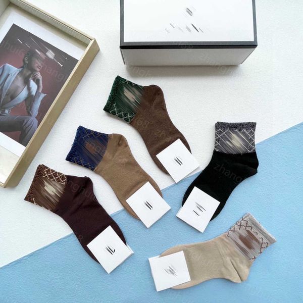 

23ss designer men socks mid-leg socks 5 pairs in box splice letter logo jacquard socks pure cotton sweat-absorbent comfortable mens underwea, Black