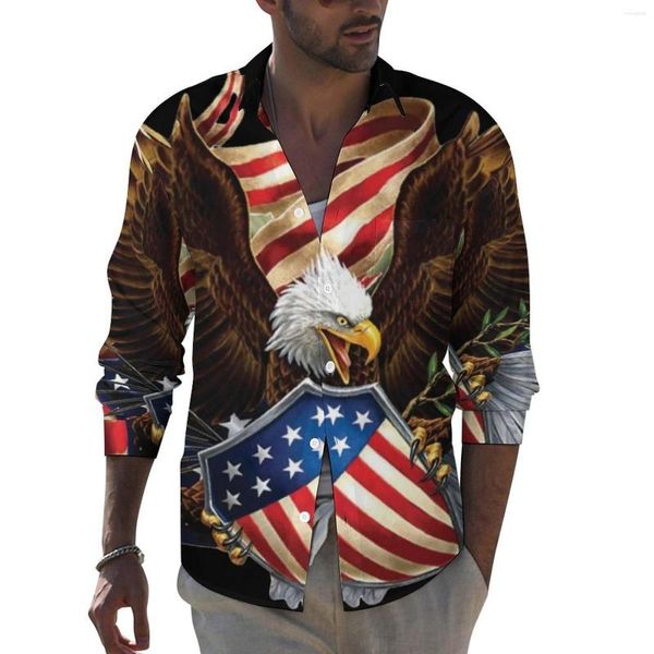 

men's casual shirts independence day majestic american bald eagle y2k shirt men patriotic usa flag novelty blouses long sleeve graphic, White;black
