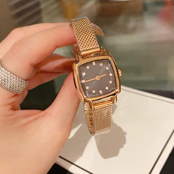 

women's watch for women's designer watch square quartz watch stainless steel folding buckle women's gold watch luxury fashion, Slivery;golden