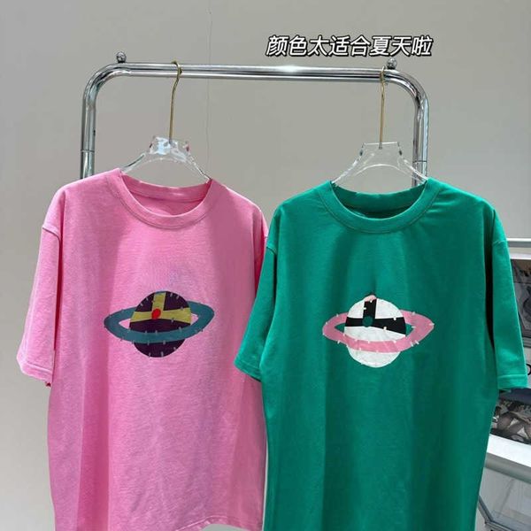 

luxury brand women's t shirt round neck tee designer women clothing saturn printed tshirt cotton sweatshirt mens polo shirt short sleev, White
