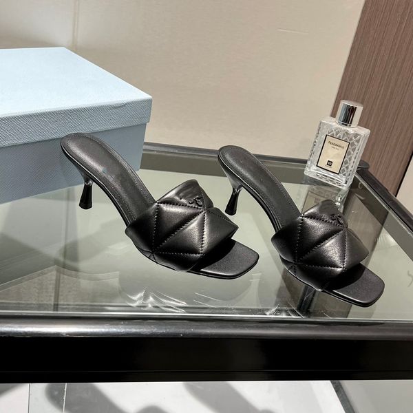 

fashion women's design sandals brushed leather pump inverted slippers high heels herringbone flat slide screen printing shoes 05, Black