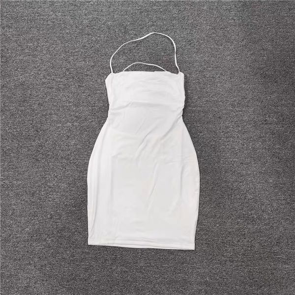 

summer solid color slim fit open back suspended half-length dress cross wrapped hip bra hanging neck dress white summer, Black;gray