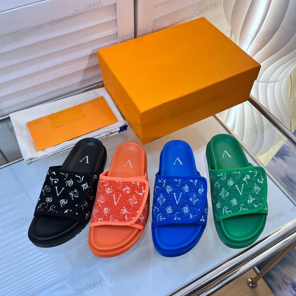 

miami pool pillow comfort designer slippers sandals embossed luxury printing slides sunset flat mules summer beach slipper men womens shoes, Black