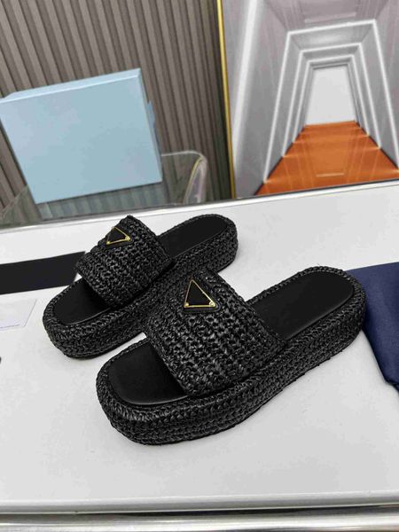 

2023 classic sandals slide prad luxury designer ladies platform sandals summer fashion women leisure slippers pl142, Black