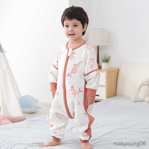 

sleeping bags spring summer short sleeve pajamas baby bag double gauze pure cotton zip kids nighty for boy girls r230614