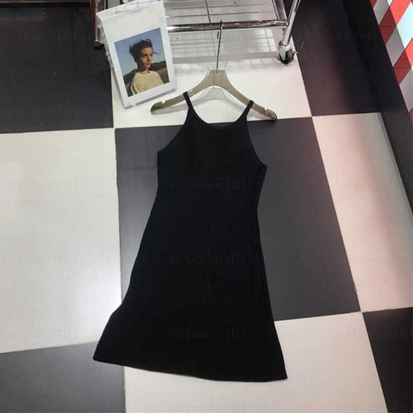 

luxury black dress designer clothing high-stretch fabric ultra thin sleeveless knitting sling chest d embroidered logo designers dress women, Black;gray