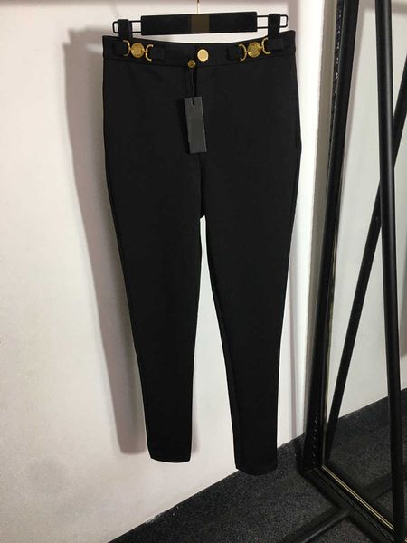 

23ss womens pants women designer clothes gold portrait button decoration slim fit slim western pants small feet pants for women women clothe, Black;white