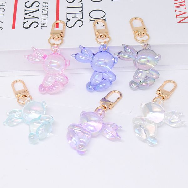 

creative balloon rabbit keychain pendant fashion acrylic animal cartoon laser cute rabbit bag car keychains jewelry gift, Silver