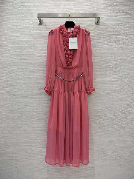 

23ss summer dresses women dress women designer clothes celebrity fengshan camellia 3d flower bud large swing long sleeve dress mid length dr, Black;gray