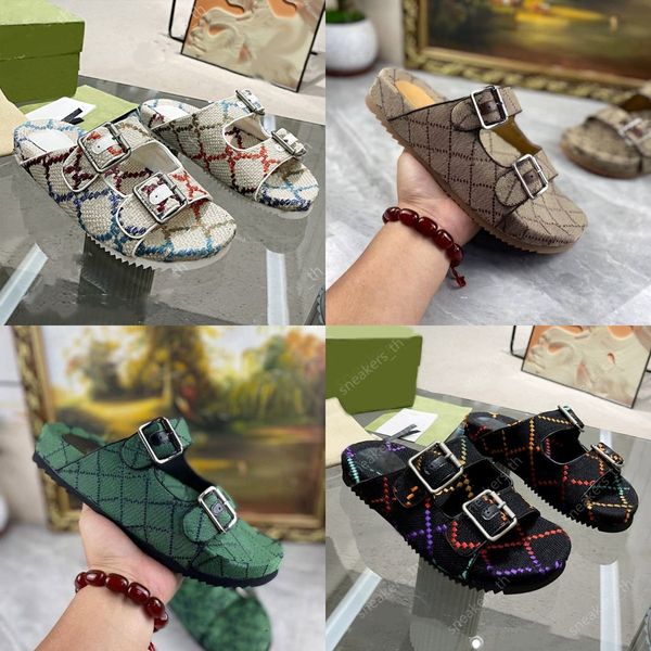 

designer sandals platform sandal women fabric slippers cotton rubber slides summer mules thick bottom slipper tweed slide with box, Black
