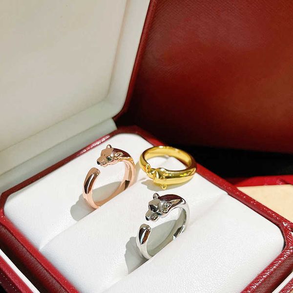 

designer new s925 sterling silver leopard smooth face ring with adjustable opening for personalized fashion ins card matching index finger b