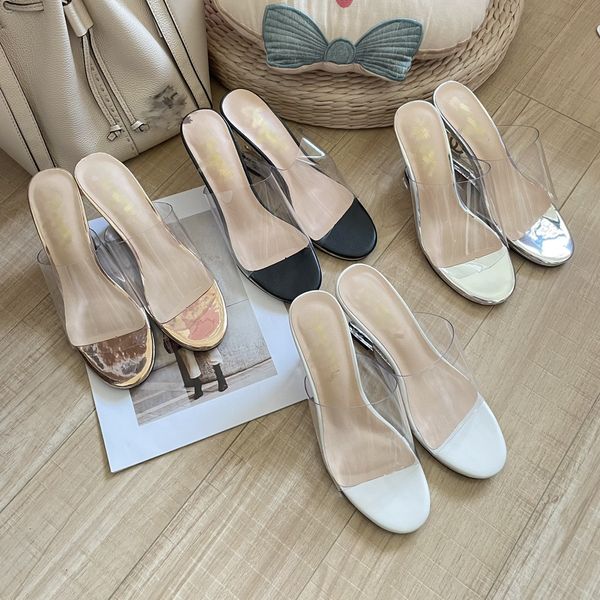 

c classic transprarent clear slippers wedges channel women paris silver gold metallic wedge sandal heeled mule crystal high heels pump platf, Black