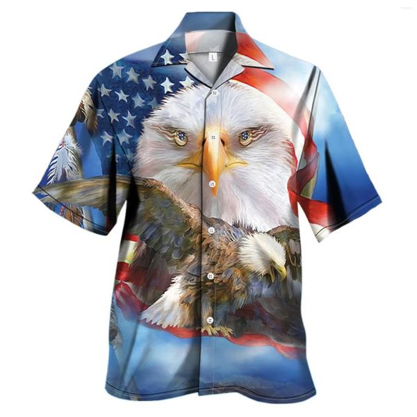 

men's casual shirts independence day summer flag eagle men's vocation lapel camisa oversized hawaiian 3d print fashion men women b, White;black