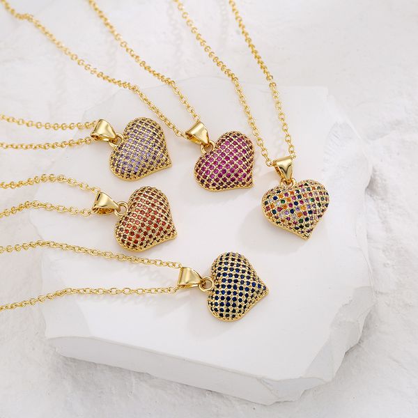 

elegant design colorful zircon heart pendant necklace for women gift, Silver