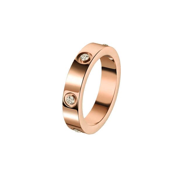 

original designer 2023 network red diamond plain ring card female titanium steel durable couple 18k rose gold8z9x, Golden;silver