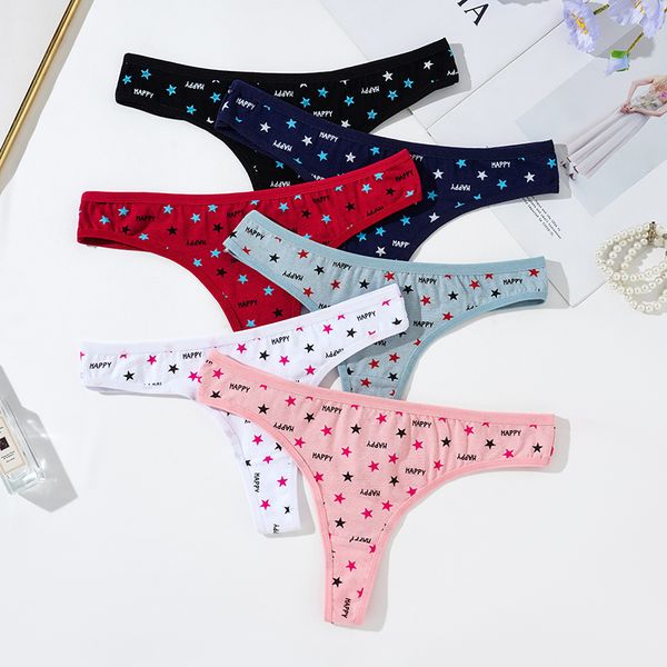 

feminine lingerie thongs cotton panties fashion g string comfortable briefs star pattern shorts breathable girl underwear intimates lingerie, Black;white