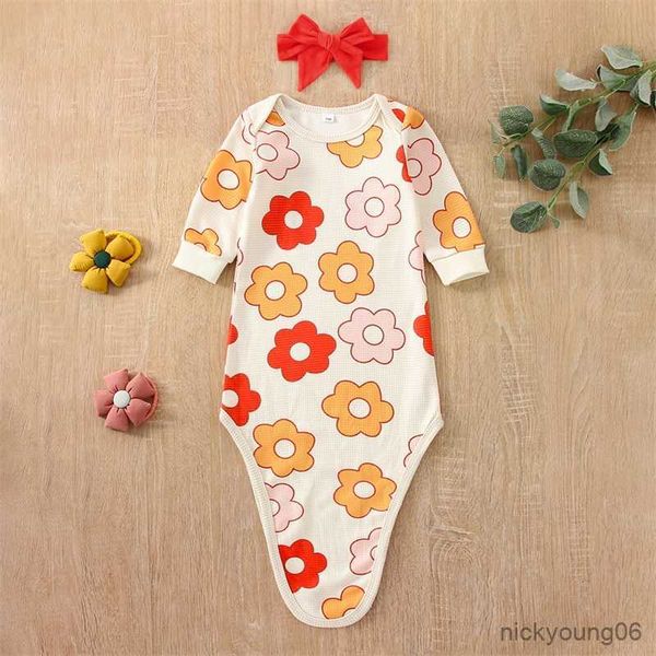 

sleeping bags newborn baby boys girls bag long sleeve headband infant nightwear floral knitted receiving blanket r230614
