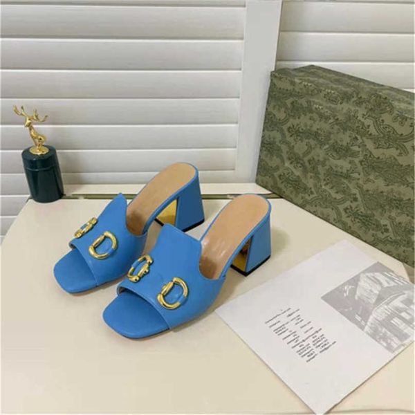 

designer slides women horsehead buckle high heel sandals waterproof platform thick heel sandals letter slippers womens beach outdoor sandals, Black