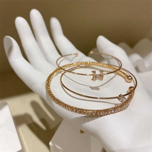 

charm bracelets bangle high female xia xiaozhong diamond inlaid adjustable bracelet fashion design sense versatile light luxury exquisite je, Golden;silver