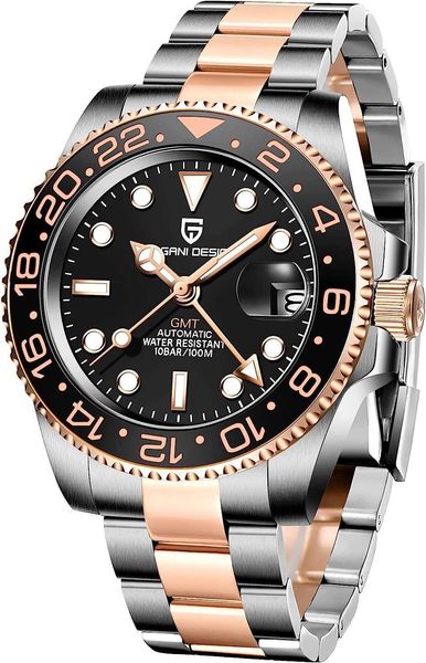 

luxury rotating bezel r luminous o wrist watches l 40mm*13mm e 904l automatic steel waterproof glass glow ceramic ring gmt iced out movement, Slivery;brown
