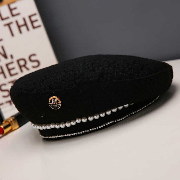 

fashion newsboy cap designer luxury beret super bng small fragrant 2022 new white beret pearl flat painter's hat women's autumn an, Blue;gray