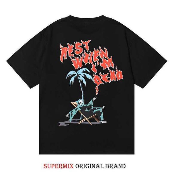 

designer fashion trendy ts flame coconut tree print casual loose fit men's women's cotton round neck short sleeve, White;black