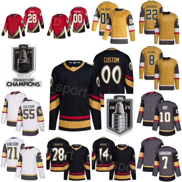 

2023 champions stanley cup hockey 8 phil kessel jersey 22 matyas sapovaliv 71 william karlsson 7 alex pietrangelo 10 nicolas roy 21 brett ho, Black;red